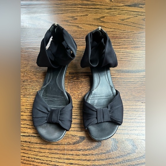 Fendi Black  Stretch Fabric Ankle Wrap Flat Sandals Size 37.5 (7/7.5 US) - Picture 1 of 7